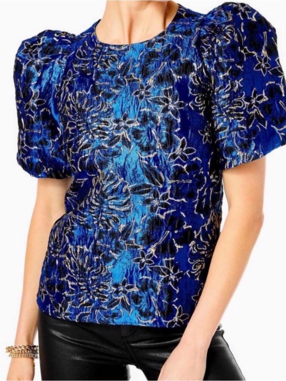 LILLY PULITZER pratt top in blue grotto twilight floral brocade size small